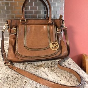 Michael Kors Naomi Leather Satchel Purse in Acorn Color